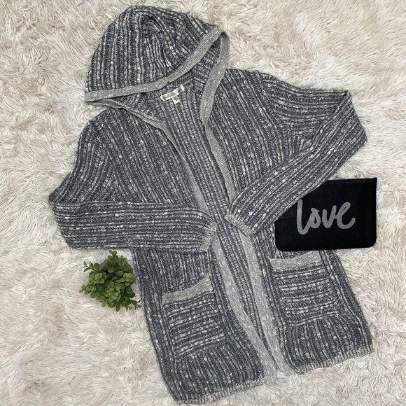 🎉HP🎉 Closet Space Hooded Open Cardigan 💗 Gray & White - Picture 1 of 14